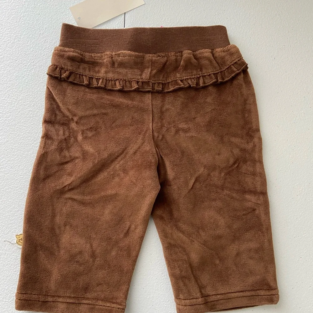 NEW Disney baby‎ girl’s brown soft fuzzy elastic waist pants bow 3-6 months